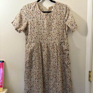 Hidden Alley Midi Boho Dress Size S Womans Off-White Floral Harvest Short Sleeve